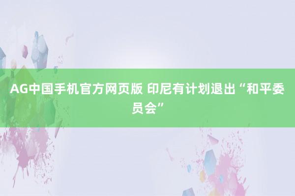 AG中国手机官方网页版 印尼有计划退出“和平委员会”
