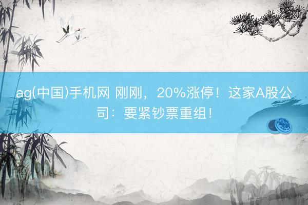 ag(中国)手机网 刚刚，20%涨停！这家A股公司：要紧钞票重组！
