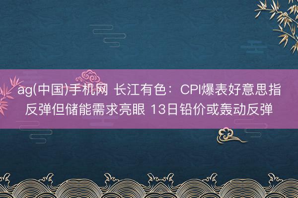 ag(中国)手机网 长江有色：CPI爆表好意思指反弹但储能需求亮眼 13日铅价或轰动反弹