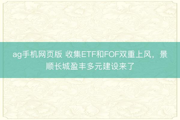 ag手机网页版 收集ETF和FOF双重上风，景顺长城盈丰多元建设来了