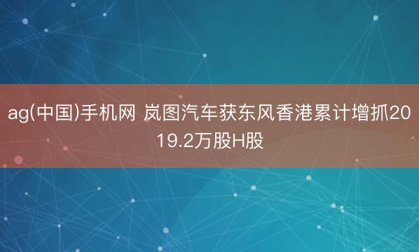 ag(中国)手机网 岚图汽车获东风香港累计增抓2019.2万股H股