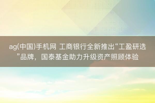 ag(中国)手机网 工商银行全新推出“工盈研选”品牌，国泰基金助力升级资产照顾体验