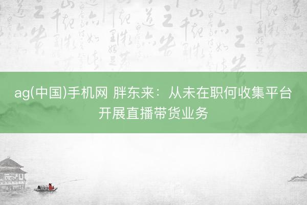 ag(中国)手机网 胖东来：从未在职何收集平台开展直播带货业务