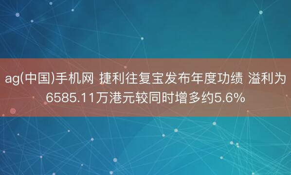 ag(中国)手机网 捷利往复宝发布年度功绩 溢利为6585.11万港元较同时增多约5.6%