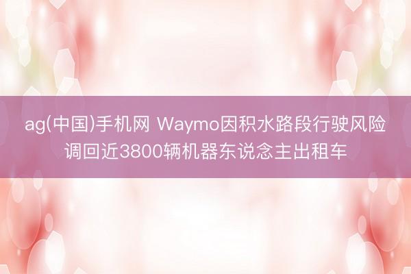 ag(中国)手机网 Waymo因积水路段行驶风险调回近3800辆机器东说念主出租车