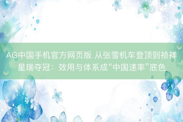 AG中国手机官方网页版 从张雪机车登顶到祯祥星瑞夺冠：效用与体系成“中国速率”底色