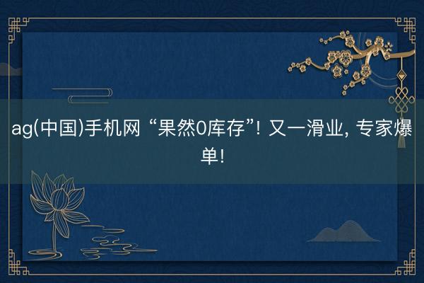 ag(中国)手机网 “果然0库存”! 又一滑业， 专家爆单!