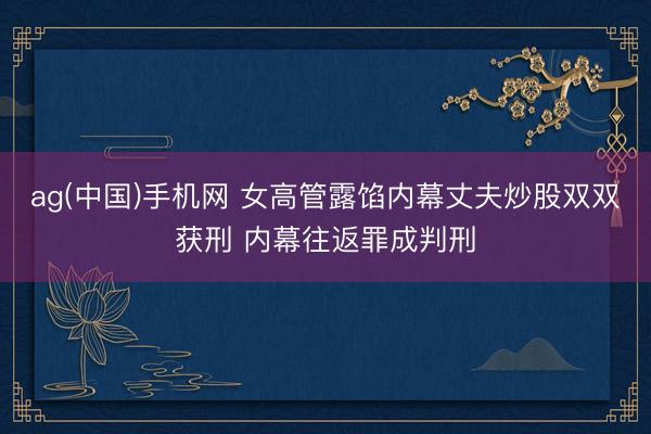 ag(中国)手机网 女高管露馅内幕丈夫炒股双双获刑 内幕往返罪成判刑