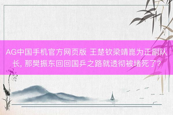 AG中国手机官方网页版 王楚钦梁靖崑为正副队长, 那樊振东回回国乒之路就透彻被堵死了?