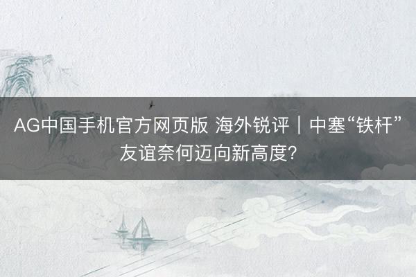 AG中国手机官方网页版 海外锐评|中塞“铁杆”友谊奈何迈向新高度?